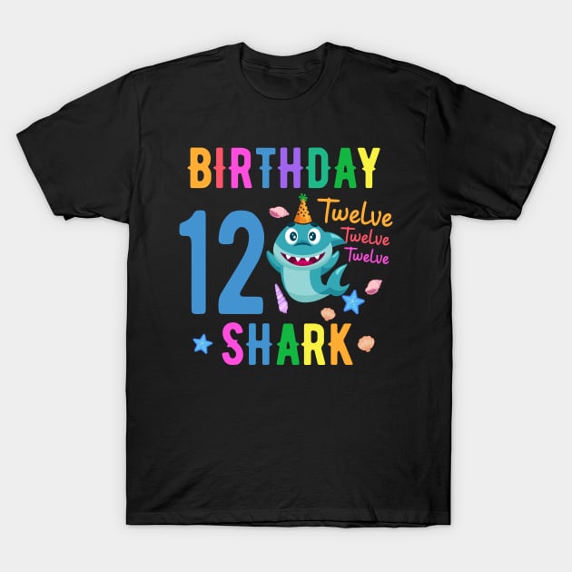 shark Birthday Twelve 12 years old 12th birthday born 2009 T-Shirt by FunnyUSATees